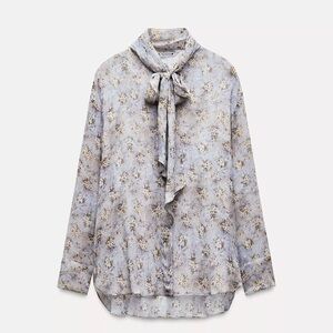 Zara Floral Tie-Neck Blouse XL